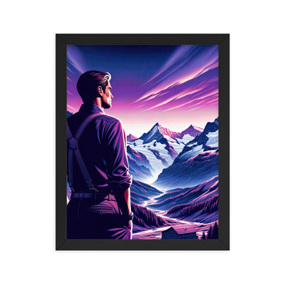 Wanderer in alpiner Dämmerung, schneebedeckte Gipfel ins Unendliche - Premium Poster mit Rahmen wandern xxx yyy zzz 27.9 x 35.6 cm