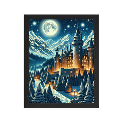 Mondhelle Schlossnacht in den Alpen, sternenklarer Himmel - Premium Poster mit Rahmen berge xxx yyy zzz 27.9 x 35.6 cm
