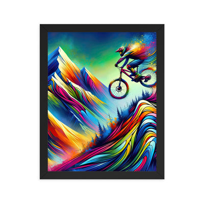 Mountainbiker in farbenfroher Alpenkulisse mit abstraktem Touch (M) - Premium Poster mit Rahmen xxx yyy zzz 27.9 x 35.6 cm