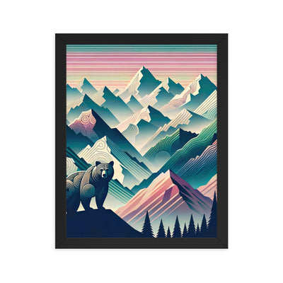 Bär im Panoramablick der Alpen, moderne Kunst-Gebirgsschichten - Premium Poster mit Rahmen camping xxx yyy zzz 27.9 x 35.6 cm