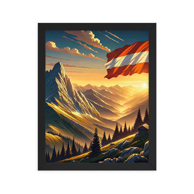 Ruhiger Alpenabend mit österreichischer Flagge und goldenem Sonnenuntergang - Premium Poster mit Rahmen berge xxx yyy zzz 27.9 x 35.6 cm