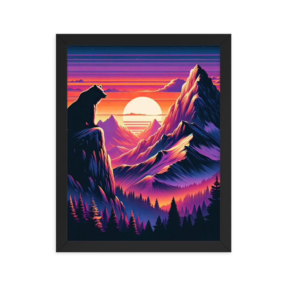 Alpen-Sonnenuntergang mit Bär auf Hügel, warmes Himmelsfarbenspiel - Premium Poster mit Rahmen camping xxx yyy zzz 27.9 x 35.6 cm