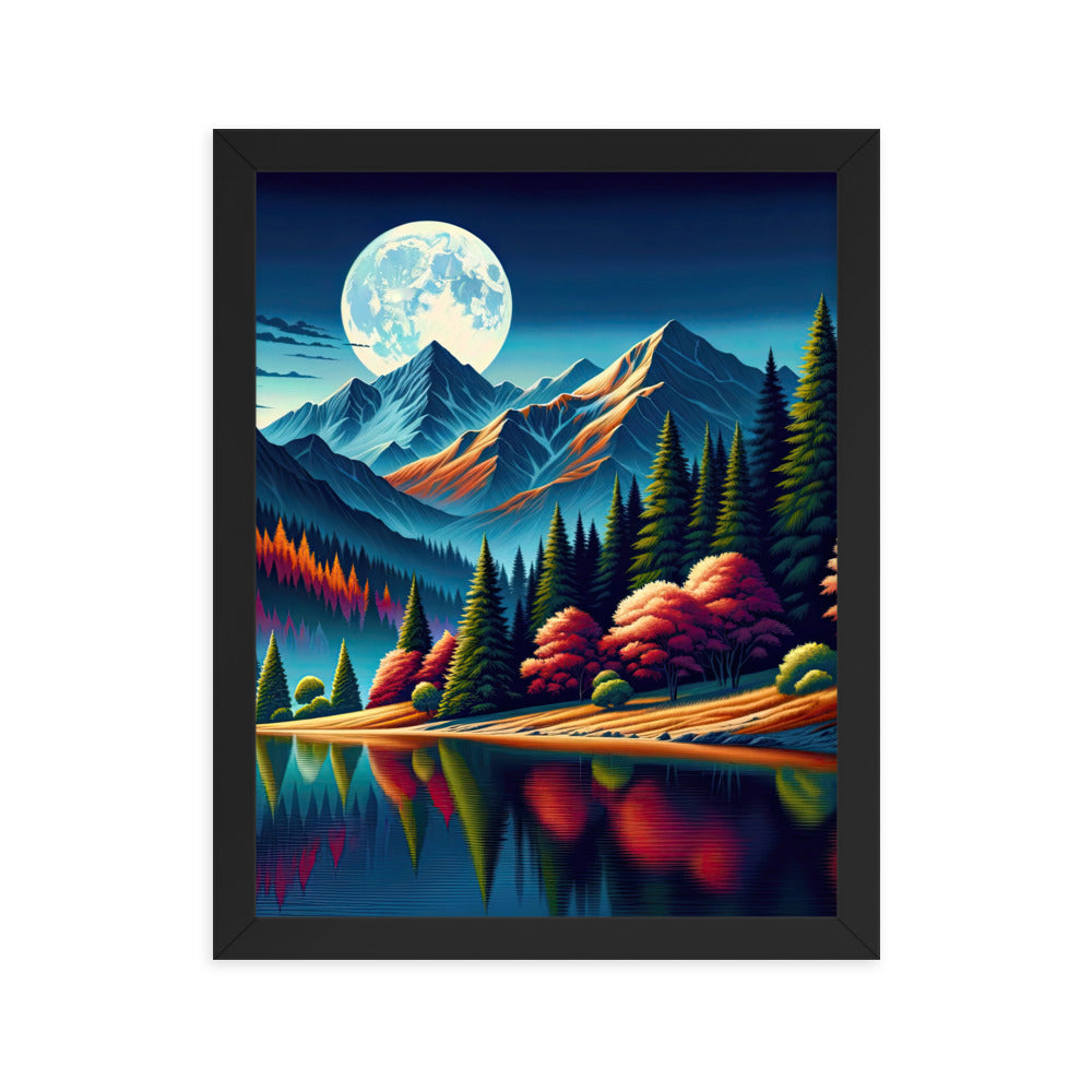 Ruhiger Herbstabend in den Alpen, grün-rote Berge - Premium Poster mit Rahmen berge xxx yyy zzz 27.9 x 35.6 cm