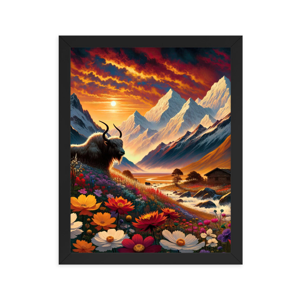 Magischer Alpenabend mit Hochlandkuh und goldener Sonnenkulisse - Premium Poster mit Rahmen berge xxx yyy zzz 27.9 x 35.6 cm