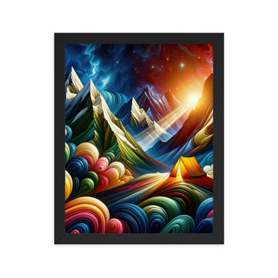 Abstrakte Bergwelt in lebendigen Farben mit Zelt - Premium Poster mit Rahmen camping xxx yyy zzz 27.9 x 35.6 cm