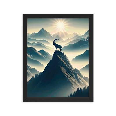 Morgendlicher Steinbock auf Alpengipfel, steile Berghänge - Premium Poster mit Rahmen berge xxx yyy zzz 27.9 x 35.6 cm