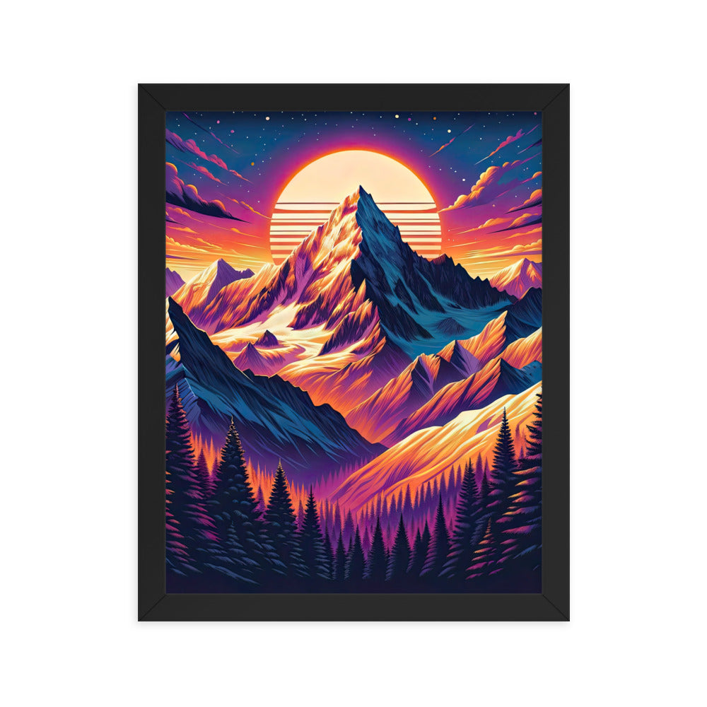 Lebendiger Alpen-Sonnenuntergang, schneebedeckte Gipfel in warmen Tönen - Premium Poster mit Rahmen berge xxx yyy zzz 27.9 x 35.6 cm