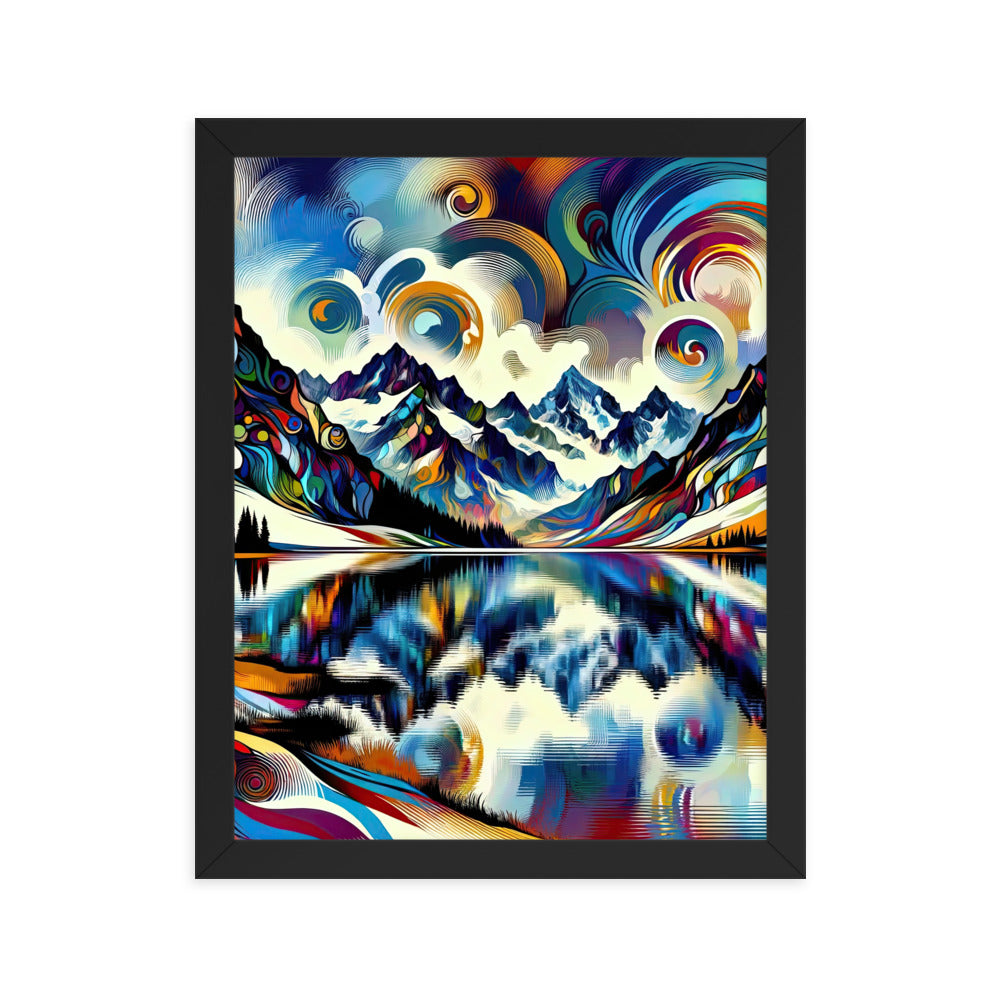 Alpensee im Zentrum eines abstrakt-expressionistischen Alpen-Kunstwerks - Premium Poster mit Rahmen berge xxx yyy zzz 27.9 x 35.6 cm