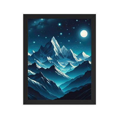 Sternenklare Nacht über den Alpen, Vollmondschein auf Schneegipfeln - Premium Poster mit Rahmen berge xxx yyy zzz 27.9 x 35.6 cm