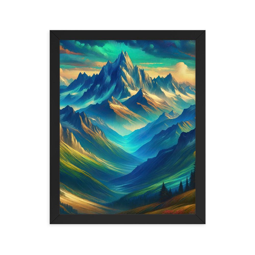 Atemberaubende alpine Komposition mit majestätischen Gipfeln und Tälern - Premium Poster mit Rahmen berge xxx yyy zzz 27.9 x 35.6 cm