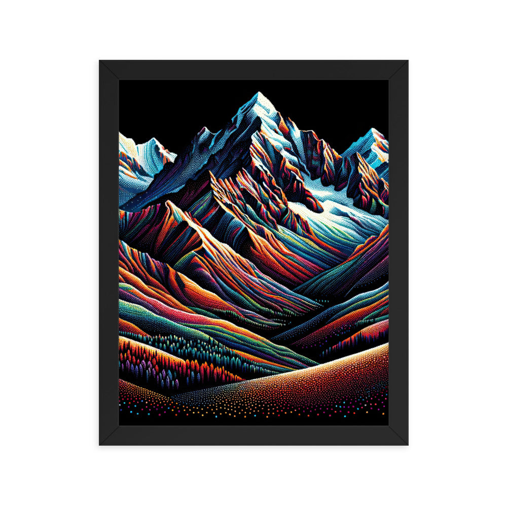 Pointillistische Darstellung der Alpen, Farbpunkte formen die Landschaft - Premium Poster mit Rahmen berge xxx yyy zzz 27.9 x 35.6 cm