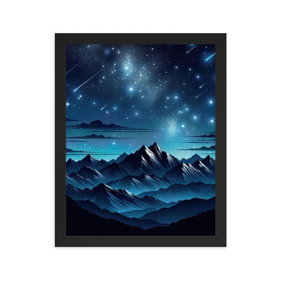 Alpen unter Sternenhimmel mit glitzernden Sternen und Meteoren - Premium Poster mit Rahmen berge xxx yyy zzz 27.9 x 35.6 cm