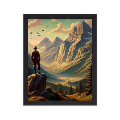 Ölgemälde eines Schweizer Wanderers in den Alpen bei goldenem Sonnenlicht - Premium Poster mit Rahmen wandern xxx yyy zzz 27.9 x 35.6 cm