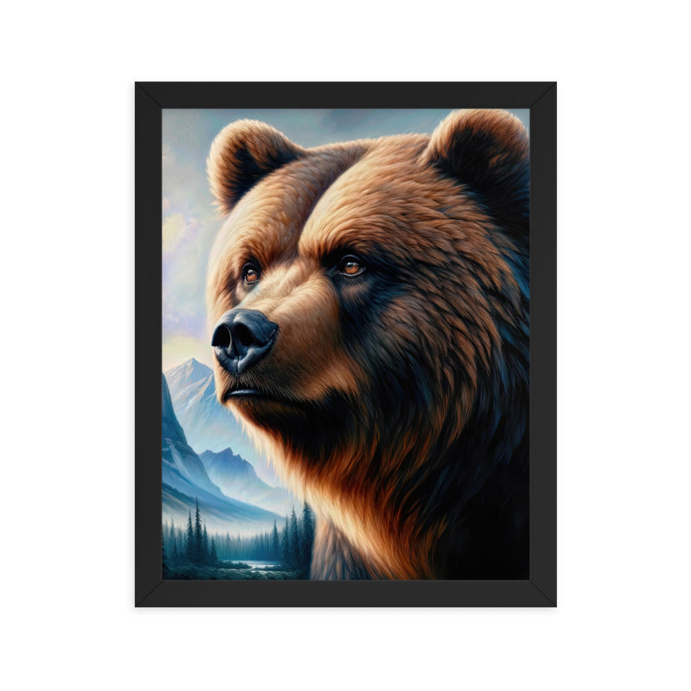 Ölgemälde, das das Gesicht eines starken realistischen Bären einfängt. Porträt - Premium Poster mit Rahmen camping xxx yyy zzz 27.9 x 35.6 cm