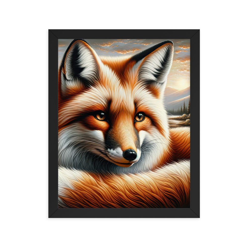Ölgemälde eines nachdenklichen Fuchses mit weisem Blick - Premium Poster mit Rahmen camping xxx yyy zzz 27.9 x 35.6 cm