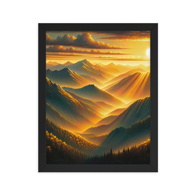 Ölgemälde der Berge in der goldenen Stunde, Sonnenuntergang über warmer Landschaft - Premium Poster mit Rahmen berge xxx yyy zzz 27.9 x 35.6 cm