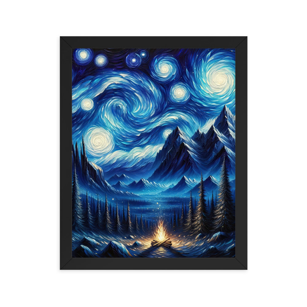 Sternennacht-Stil Ölgemälde der Alpen, himmlische Wirbelmuster - Premium Poster mit Rahmen berge xxx yyy zzz 27.9 x 35.6 cm