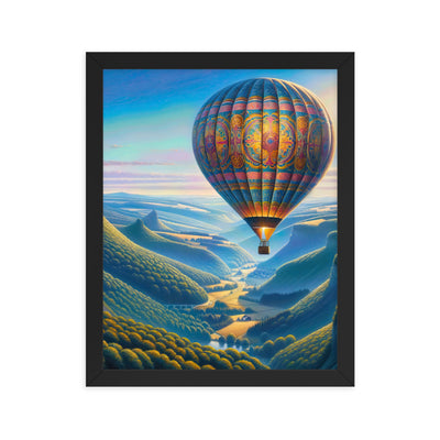Ölgemälde einer ruhigen Szene mit verziertem Heißluftballon - Premium Poster mit Rahmen berge xxx yyy zzz 27.9 x 35.6 cm