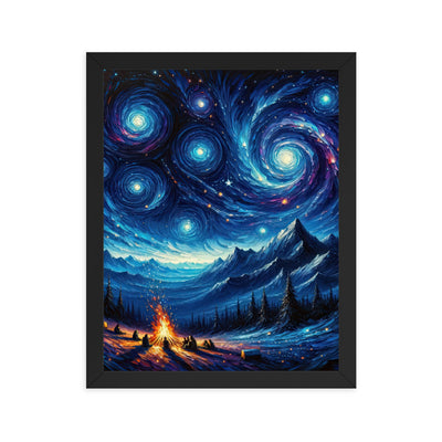 Sternennacht über den Alpen inspiriertes Ölgemälde, mystischer Nachthimmel in Blau - Premium Poster mit Rahmen camping xxx yyy zzz 27.9 x 35.6 cm
