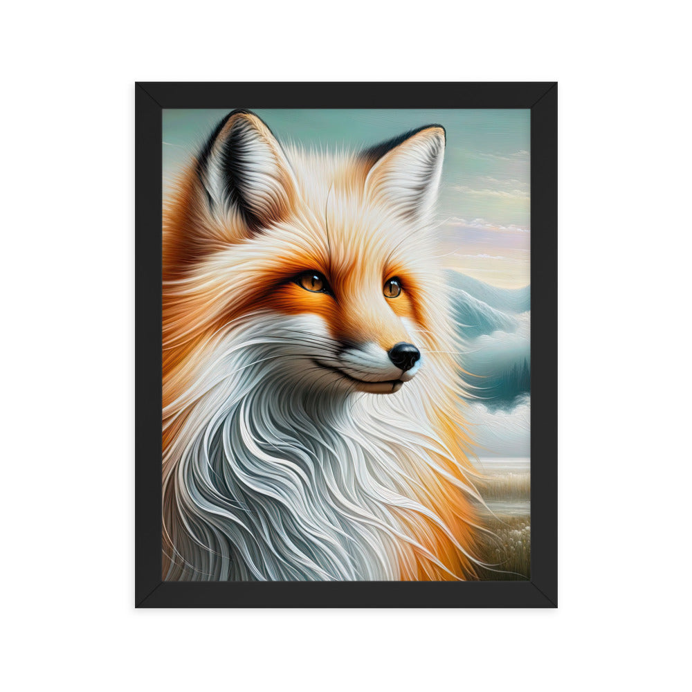 Ölgemälde eines anmutigen, intelligent blickenden Fuchses in Orange-Weiß - Premium Poster mit Rahmen camping xxx yyy zzz 27.9 x 35.6 cm