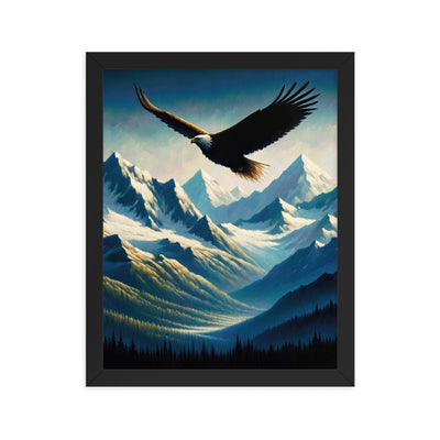 Ölgemälde eines Adlers vor schneebedeckten Bergsilhouetten - Premium Poster mit Rahmen berge xxx yyy zzz 27.9 x 35.6 cm