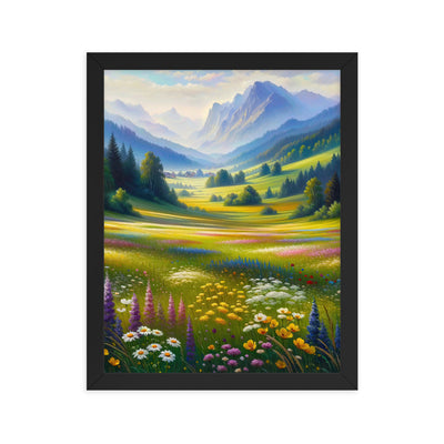 Ölgemälde einer Almwiese, Meer aus Wildblumen in Gelb- und Lilatönen - Premium Poster mit Rahmen berge xxx yyy zzz 27.9 x 35.6 cm