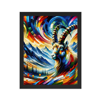 Alpen-Ölgemälde mit kräftigen Farben und Bergsteinbock in lebendiger Szenerie - Premium Poster mit Rahmen berge xxx yyy zzz 27.9 x 35.6 cm