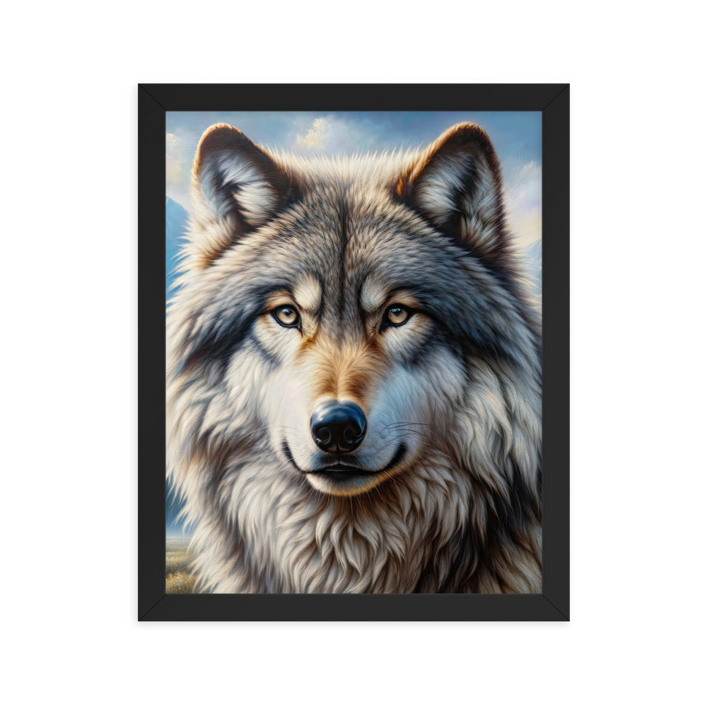 Porträt-Ölgemälde eines prächtigen Wolfes mit faszinierenden Augen (AN) - Premium Poster mit Rahmen xxx yyy zzz 27.9 x 35.6 cm