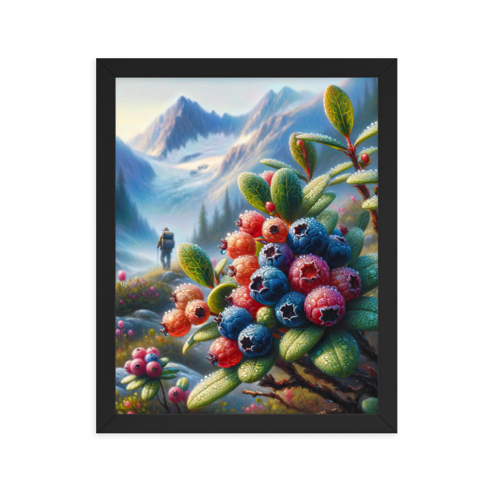 Ölgemälde einer Nahaufnahme von Alpenbeeren in satten Farben und zarten Texturen - Premium Poster mit Rahmen wandern xxx yyy zzz 27.9 x 35.6 cm