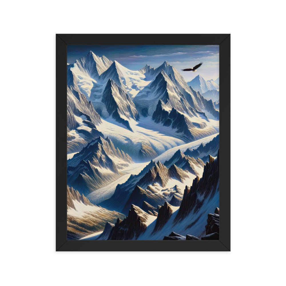 Ölgemälde der Alpen mit hervorgehobenen zerklüfteten Geländen im Licht und Schatten - Premium Poster mit Rahmen berge xxx yyy zzz 27.9 x 35.6 cm