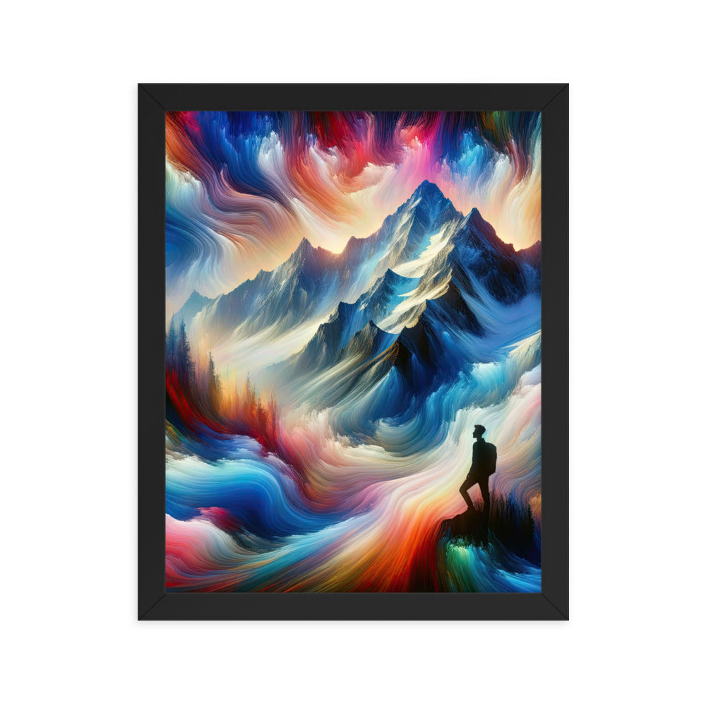 Foto eines abstrakt-expressionistischen Alpengemäldes mit Wanderersilhouette - Premium Poster mit Rahmen wandern xxx yyy zzz 27.9 x 35.6 cm