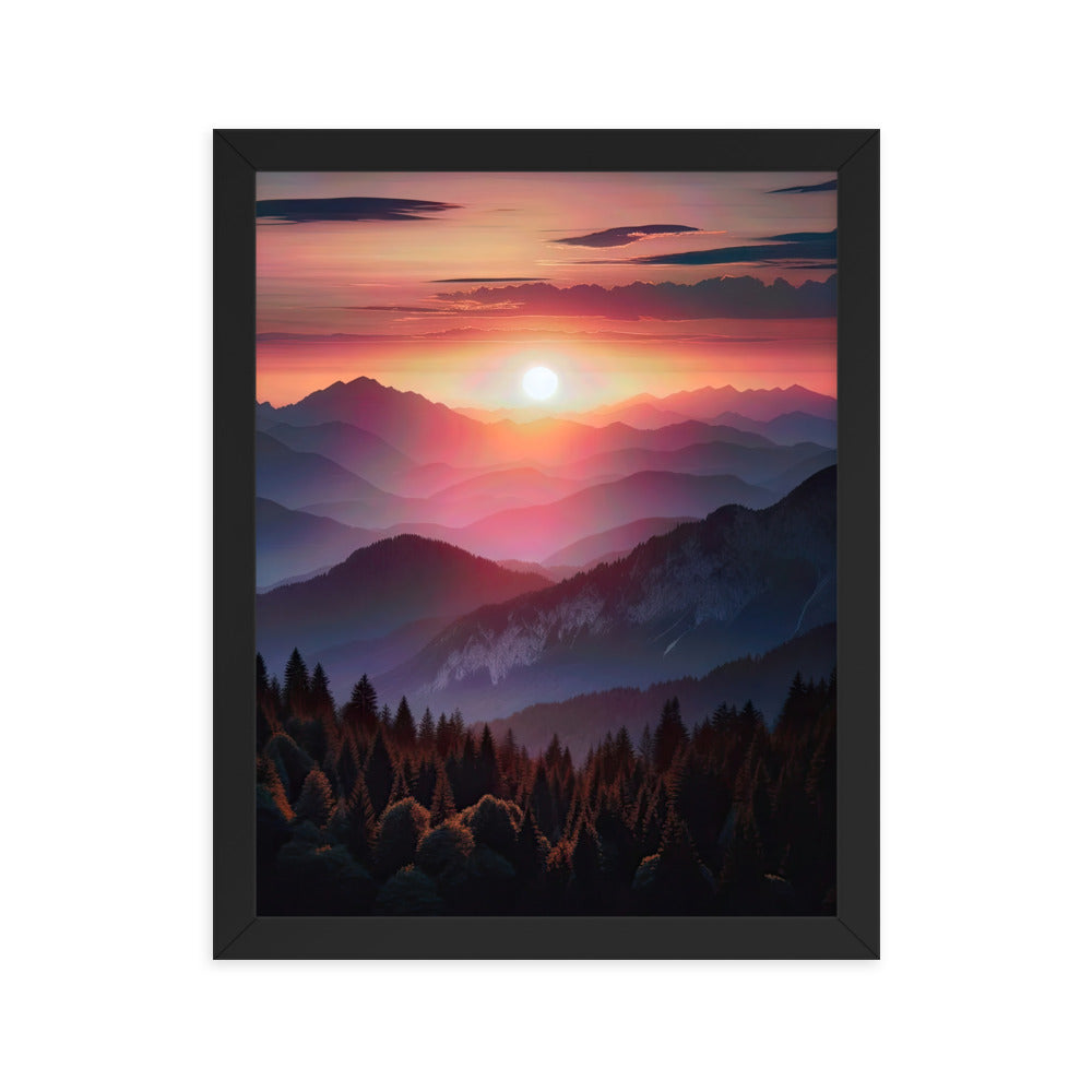 Foto der Alpenwildnis beim Sonnenuntergang, Himmel in warmen Orange-Tönen - Premium Poster mit Rahmen berge xxx yyy zzz 27.9 x 35.6 cm