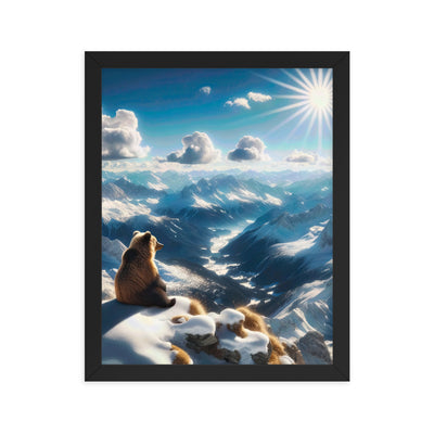 Foto der Alpen im Winter mit Bären auf dem Gipfel, glitzernder Neuschnee unter der Sonne - Premium Poster mit Rahmen camping xxx yyy zzz 27.9 x 35.6 cm