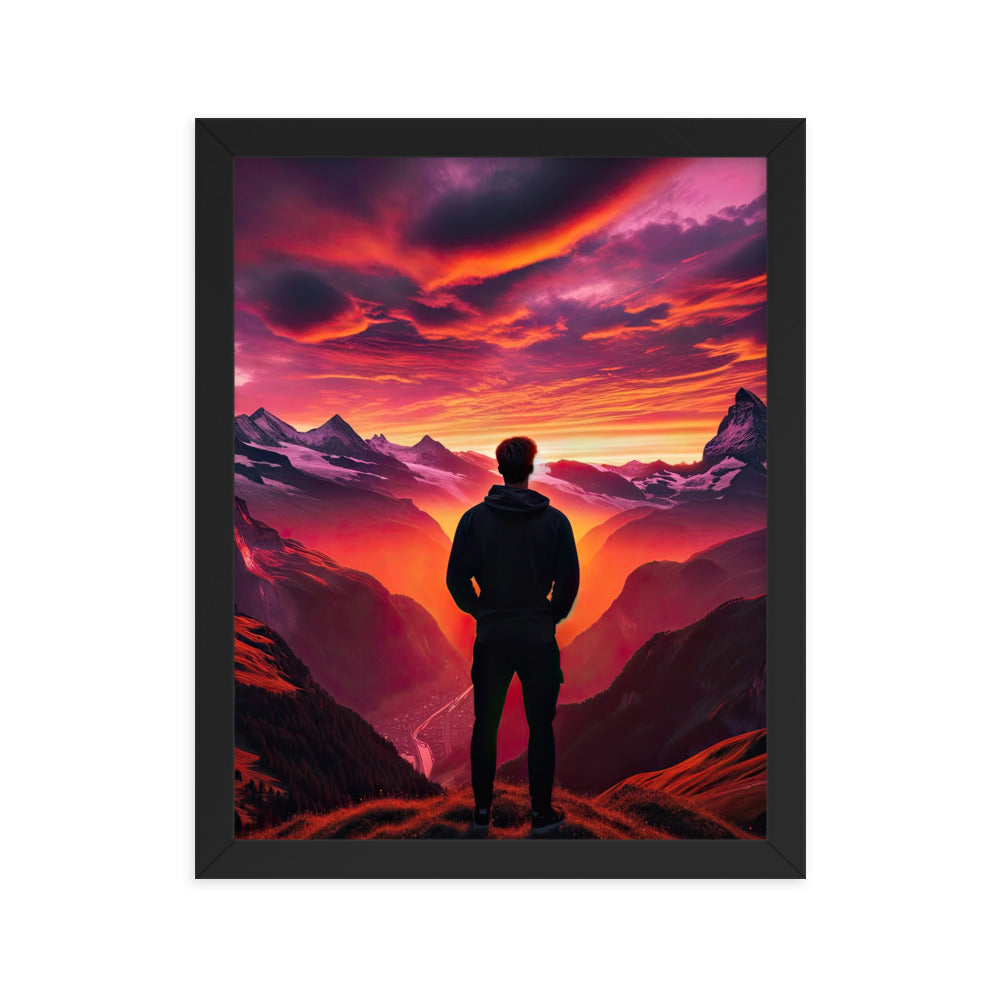 Foto der Schweizer Alpen im Sonnenuntergang, Himmel in surreal glänzenden Farbtönen - Premium Poster mit Rahmen wandern xxx yyy zzz 27.9 x 35.6 cm