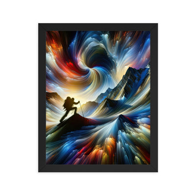 Foto der Alpen in abstrakten Farben mit Bergsteigersilhouette - Premium Poster mit Rahmen wandern xxx yyy zzz 27.9 x 35.6 cm