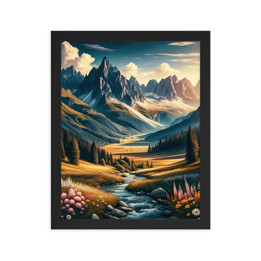 Quadratisches Kunstwerk der Alpen, majestätische Berge unter goldener Sonne - Premium Poster mit Rahmen berge xxx yyy zzz 27.9 x 35.6 cm
