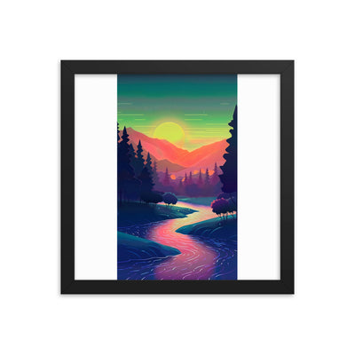 Berge, Fluss, Sonnenuntergang - Malerei - Premium Poster mit Rahmen berge xxx 30.5 x 30.5 cm