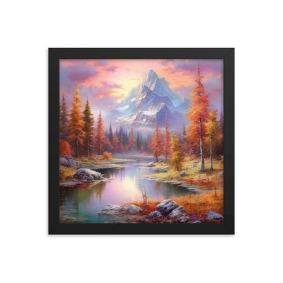 Landschaftsmalerei - Berge, Bäume, Bergsee und Herbstfarben - Premium Poster mit Rahmen berge xxx 30.5 x 30.5 cm