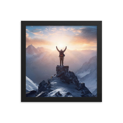 Mann auf der Spitze eines Berges - Landschaftsmalerei - Premium Poster mit Rahmen berge xxx Black 30.5 x 30.5 cm