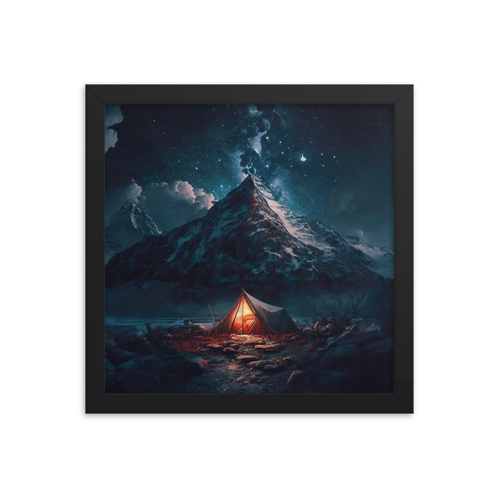 Zelt und Berg in der Nacht - Sterne am Himmel - Landschaftsmalerei - Premium Poster mit Rahmen camping xxx 30.5 x 30.5 cm