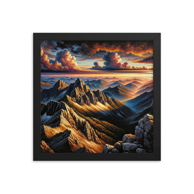 Alpen in Abenddämmerung: Acrylgemälde mit beleuchteten Berggipfeln - Premium Poster mit Rahmen berge xxx yyy zzz 30.5 x 30.5 cm