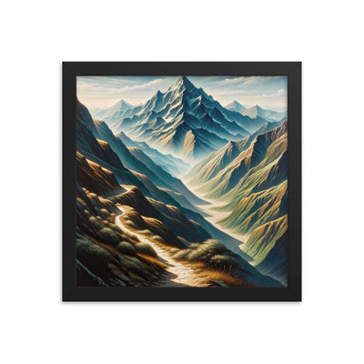 Berglandschaft: Acrylgemälde mit hervorgehobenem Pfad - Premium Poster mit Rahmen berge xxx yyy zzz 30.5 x 30.5 cm