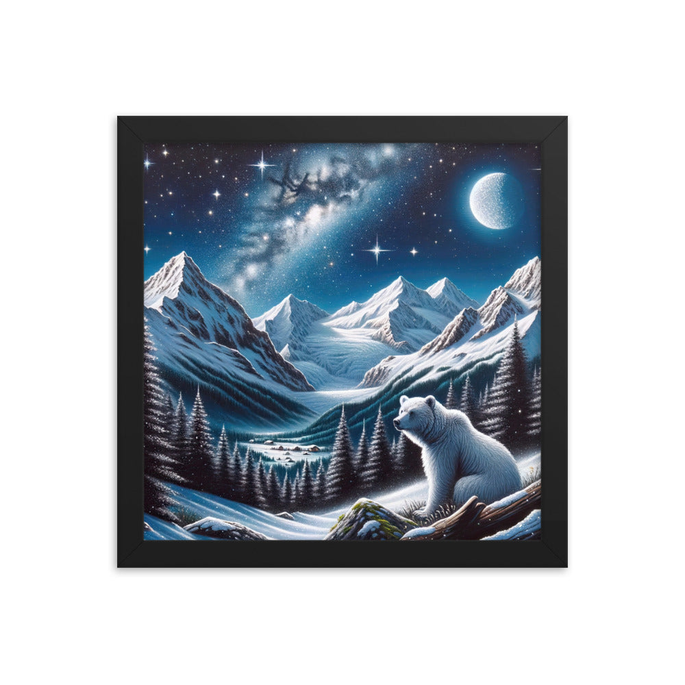 Sternennacht und Eisbär: Acrylgemälde mit Milchstraße, Alpen und schneebedeckte Gipfel - Premium Poster mit Rahmen camping xxx yyy zzz 30.5 x 30.5 cm