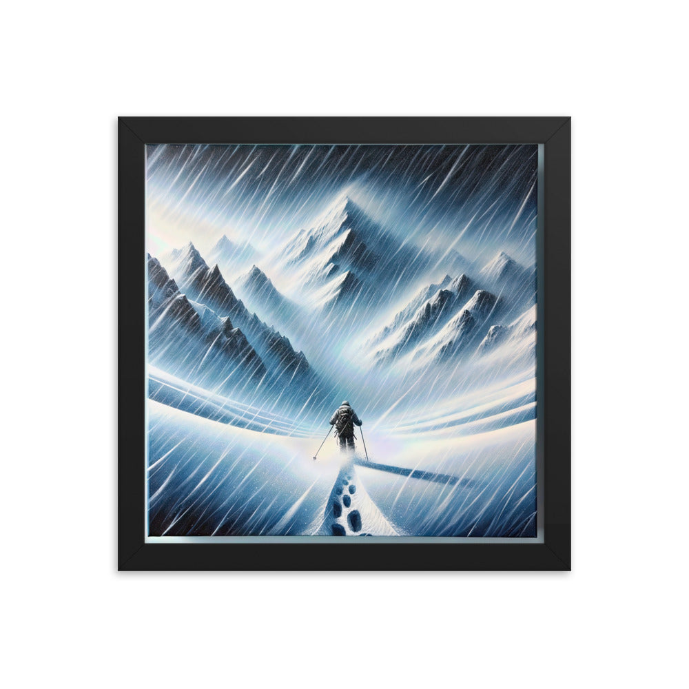Wanderer und Bergsteiger im Schneesturm: Acrylgemälde der Alpen - Premium Poster mit Rahmen wandern xxx yyy zzz 30.5 x 30.5 cm