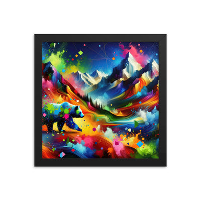 Neonfarbener Alpen Bär in abstrakten geometrischen Formen - Premium Poster mit Rahmen camping xxx yyy zzz 30.5 x 30.5 cm