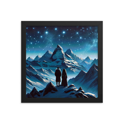Alpenwinternacht: Digitale Kunst mit Wanderern in Bergen und Sternenhimmel - Premium Poster mit Rahmen wandern xxx yyy zzz 30.5 x 30.5 cm