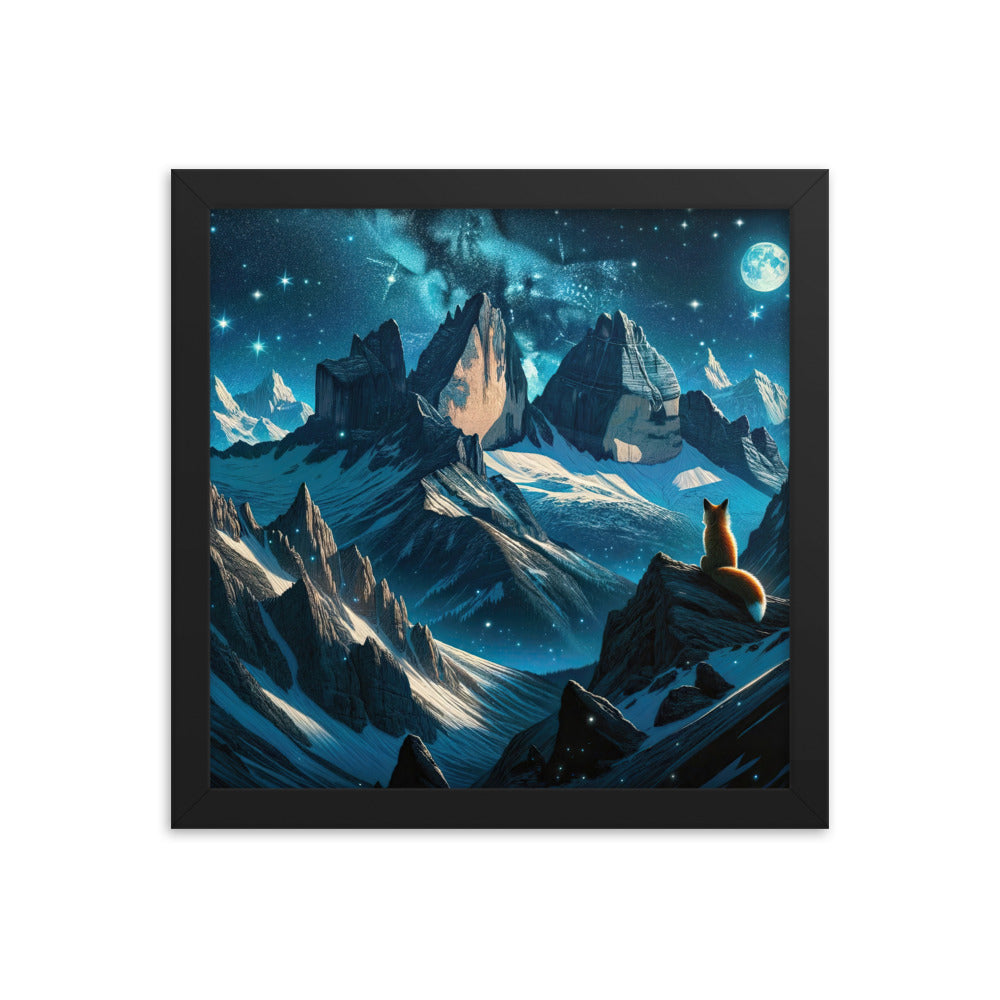 Fuchs in Alpennacht: Digitale Kunst der eisigen Berge im Mondlicht - Premium Poster mit Rahmen camping xxx yyy zzz 30.5 x 30.5 cm