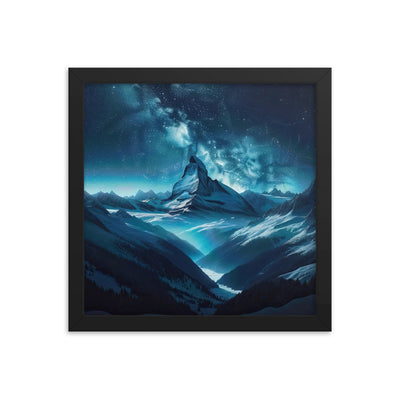 Winterabend in den Bergen: Digitale Kunst mit Sternenhimmel - Premium Poster mit Rahmen berge xxx yyy zzz 30.5 x 30.5 cm