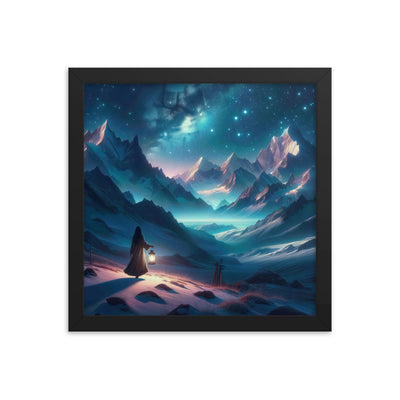 Stille Alpennacht: Digitale Kunst mit Gipfeln und Sternenteppich - Premium Poster mit Rahmen wandern xxx yyy zzz 30.5 x 30.5 cm