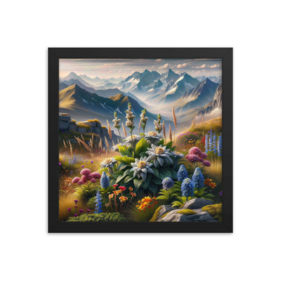 Alpine Flora: Digitales Kunstwerk mit lebendigen Blumen - Premium Poster mit Rahmen berge xxx yyy zzz 30.5 x 30.5 cm